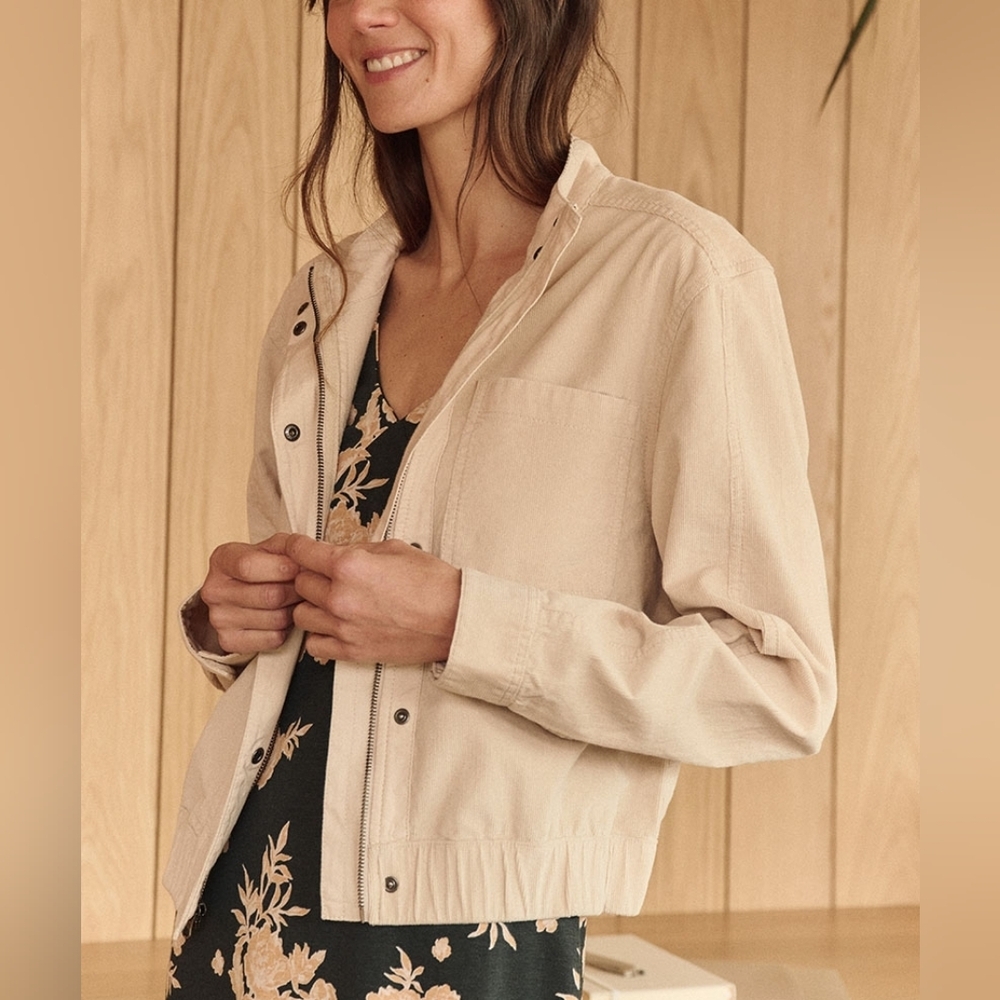 NWT Pact Corduroy Bomber Jacket Sandshell Beige Women's XL Modern Organic Cotton - Picture 9 of 9